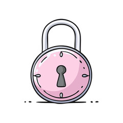 Poster - Padlock Security Device Cartoon Illustration, Protective Safety Mechanism