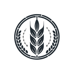 Poster - Grain Plant Vector Artwork: Wheat Stalk Inside Circular Frame with Decorative Detailing