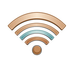 Poster - Stylized wireless connection signal icon vector, golden and blue color scheme, network communication technology, modern graphic illustration