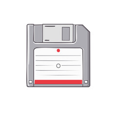Poster - Illustration of a Floppy Disk, Vintage Storage Technology Concept in Grey and Red
