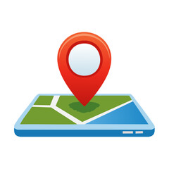 Poster - Red Map Pointer Over Tablet Showing Map, Directions and Navigation Concept