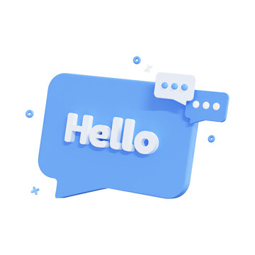 Hello speech bubble banner. Message bubble concept with text Hello, Hi. Greeting in chat. Communication concept. Cartoon design element isolated on transparent background. 3D Rendering