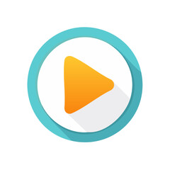 Aufkleber - Teal circle featuring gradient orange play button casting a long shadow, media symbol