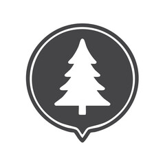 Poster - Simple Evergreen Tree Icon in Circle Speech Bubble Shape, Minimalist Black and White Forest Symbol
