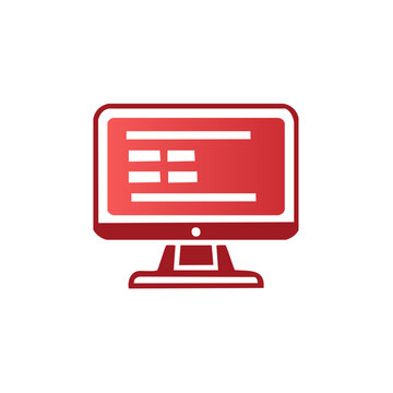Red computer display with line text interface, electronic equipment, office design and digital modern tech vector
