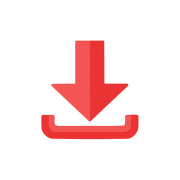 Vibrant Red Download Icon with Arrow Pointing Downward for Easy File Transfer