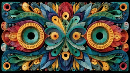 Poster - This artwork showcases a stunning arrangement of quilled paper that forms an elaborate design with vibrant colors and intricate patterns.