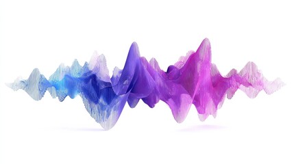 Poster - Dynamic audio waveform pattern in vibrant gradient hues of blue and purple, isolated cleanly on a white backdrop