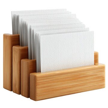 Bamboo business card holder with blank cards isolated on transparent background