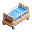 © JARA - 3d Stylized hospital bed with blue mattress and wooden accents isolated on transparent background
