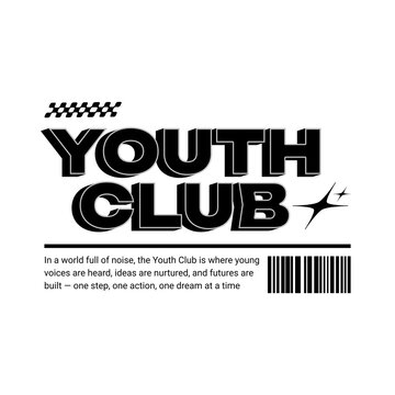Youth Club: A minimalist design featuring bold typography and clean graphics, representing the essence of a youth club.