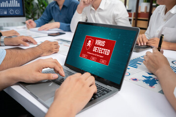 Poster - Virus warning alert on computer screen detected brisk cyber threat , hacker, computer virus and malware