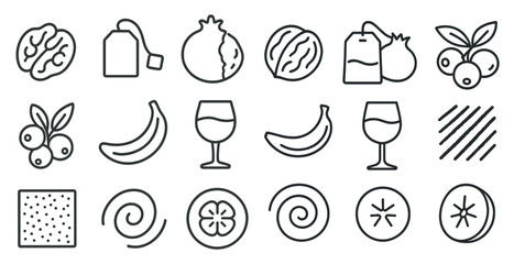 Poster - Series of food and drink icons, including a banana, a glass of wine, and a tea bag