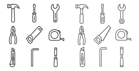 Poster - Set of tools are shown in a grid. The tools include a hammer, pliers, a screwdriver, a wrench, and a saw