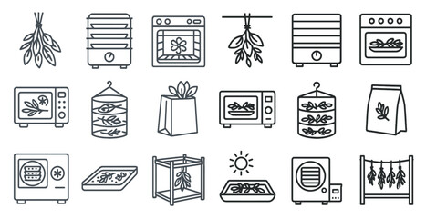 Aufkleber - Series of icons for kitchen appliances and utensils. The icons include a microwave, oven, toaster, and a bag