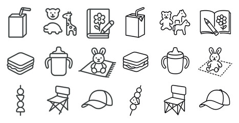 Poster - Collection of items that are related to children, including a teddy bear, a book, a sandwich, a cup, a chair, a hat, and a drink