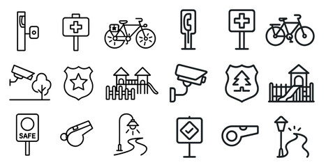 Leinwandbilder - Collection of icons for various things such as a bicycle, a police officer, a fire hydrant, and a park