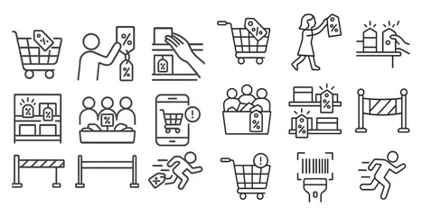 Leinwandbilder - Series of shopping icons, including a person holding a shopping bag and a person holding a shopping receipt