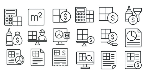 Leinwandbilder - Set of icons for various office supplies, including a calculator, a computer, and a piece of paper