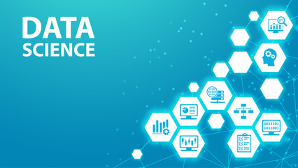 Fototapete - Data science banner web icon for Computer Science and insight, Ai, Big Data, algorithm, analyze, Statistic, knowledge, Deep and machine learning. minimal vector infographic concept.