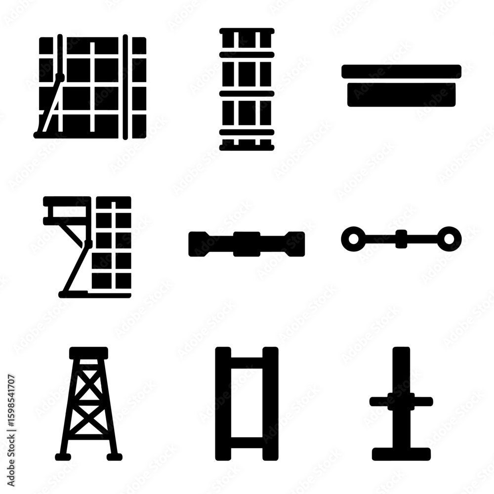 Image vectorielle Stock Formwork Systems Icons. Solid style icons of ...