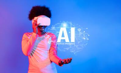 Poster - A person immersed in virtual reality explores artificial intelligence concepts in a colorful setting, demonstrating the blend of technology and user engagement. XDMCP
