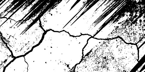 Aufkleber -  black cracks against a stark white background grunge creating a textured and abstract design element.