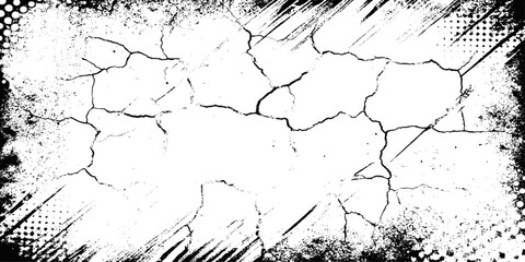 Aufkleber -  black cracks against a stark white background grunge creating a textured and abstract design element.