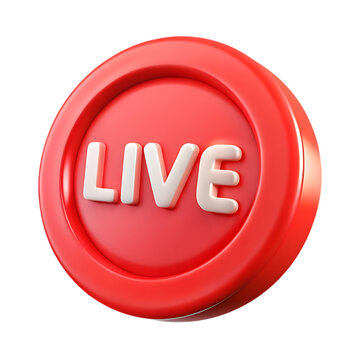 Red 3d button with white live text isolated on transparent background