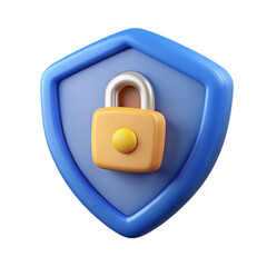 Leinwandbilder - 3d rendering of a blue shield with a yellow padlock symbol representing security and protection isolated on transparent background