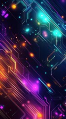 Poster - Abstract circuit board pattern with vibrant neon lights