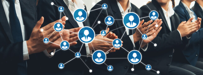 Poster - Illustration of Professional Networking Connections with Applauding Individuals in Formal Attire Representing Collaboration and Growth Opportunities. Amity