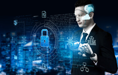 Poster - AI artificial intelligence strengthens cybersecurity with intelligent threat detection, virtual assistant alerts, and proactive protection agAI artificial intelligencenst digital breaches. Vouch