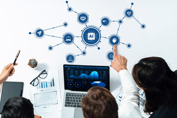 Poster - A dynamic business team gathers around a laptop to explore data insights and technology connections, boosting collaboration and driving growth through innovative analysis. Amity