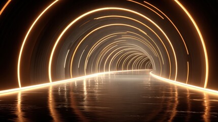 Poster - A sleek tunnel showcases circular light patterns along its walls, creating a mesmerizing atmosphere. The smooth, reflective surface enhances the unique design at night.