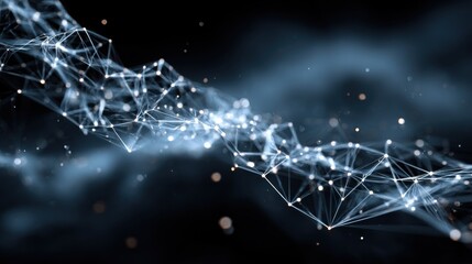 Poster - Lines and dots create a complex web of digital connections against a dark background, illustrating the intricate nature of modern technology and data flow. Movement is subtle and fluid.