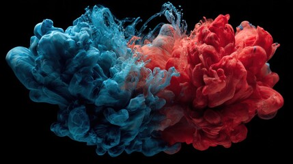 Poster - Swirling clouds of red and blue smoke merge dramatically, creating a captivating abstract pattern.