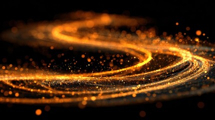 Poster - Swirling golden particles create a mesmerizing effect against a dark backdrop, showcasing motion and light in a unique artistic display. This creative visual captures the essence of art and design.