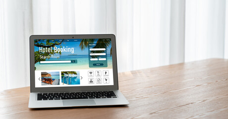 Fototapete - Online hotel accommodation booking website provide modish reservation system . Travel technology concept .