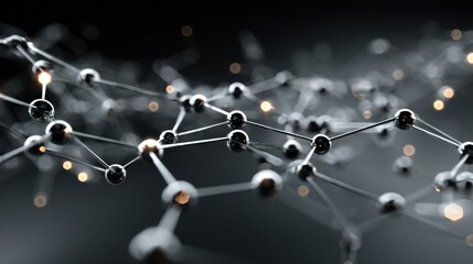 Fototapete - A detailed view of a molecular structure showcases interconnected atoms and bonds against a sleek black background.
