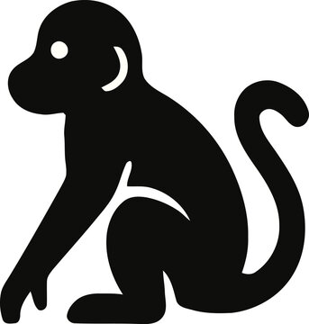 Silhouette of Sitting Monkey, Wildlife Animal Graphic Icon Design