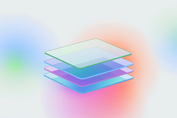 Poster - Abstract stack of translucent glass squares with soft pastel color gradients