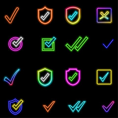 Fototapete - Checklist mark icon button ellipse shape 3d render illustration. neon style.