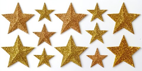 Poster - row of gold glitter stars are lined up on a white background