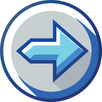 Vector art of a blue arrow points to the right within a circular frame