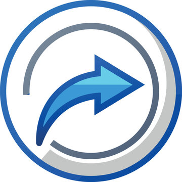 Vector art of a blue arrow curves to the right within a circular frame