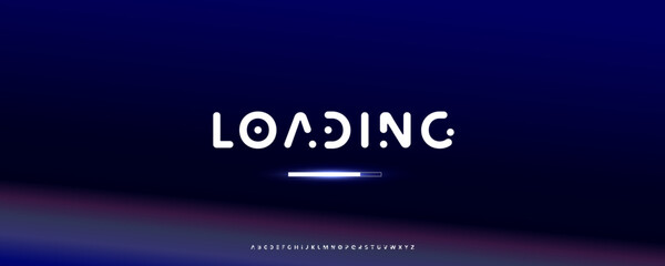 Futuristic Loading Data Typography with Glowing HUD Bar Effect, Ideal for Tech Startups, Hacker Interfaces, or Sci-Fi Game Design. Clean Minimal Cyber Style Alphabet. Vector Illustration