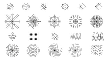 Poster - Collection of abstract geometric designs featuring circles lines and points in a symmetrical arrangement