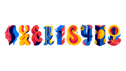 Poster - Colorful artistic letters spelling out a word against a white background in a creative design