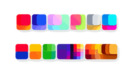 Poster - Arrangement of colorful rounded rectangles in two rows on a white background creating a playful design